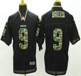 Nike New Orleans Saints #9 Drew Brees Black With Camo Elite Jersey