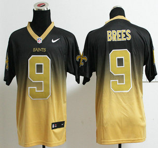 Nike New Orleans Saints #9 Drew Brees Drift Fashion II Black With Gold 2013 Elite Jersey