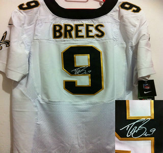 Nike New Orleans Saints #9 Drew Brees White Signed Elite Jersey