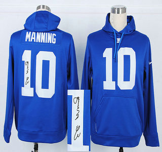 Nike New York Giants #10 Eli Manning Blue Signed Hoody