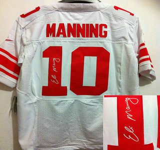 Nike New York Giants #10 Eli Manning White Signed Elite Jersey