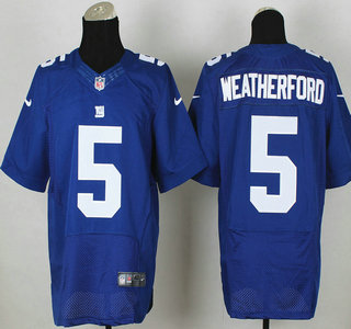 Nike New York Giants #5 Steve Weatherford Blue Elite Jersey