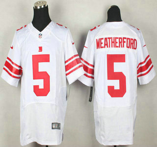Nike New York Giants #5 Steve Weatherford White Elite Jersey