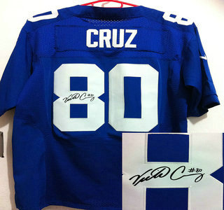 Nike New York Giants #80 Victor Cruz Blue Signed Elite Jersey