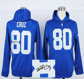 Nike New York Giants #80 Victor Cruz Blue Signed Hoody