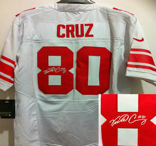 Nike New York Giants #80 Victor Cruz White Signed Elite Jersey