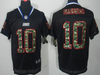Nike New York Giants 10 Eli Manning Black With Camo Elite Jersey