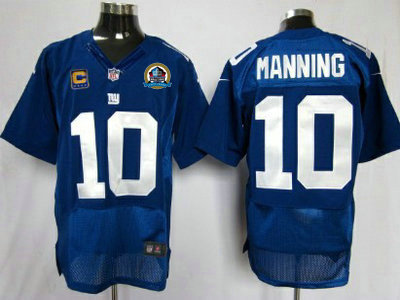 Nike New York Giants 10 Eli Manning Blue C and Hall of Fame's 50TH Patch Elite Jersey