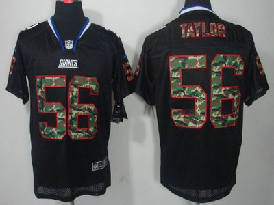 Nike New York Giants 56 Lawrence Taylor Black With Camo Elite Jersey