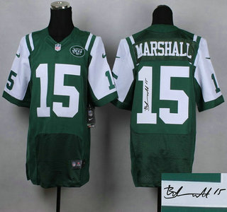 Nike New York Jets #15 Brandon Marshall Green Elite Signed Jersey