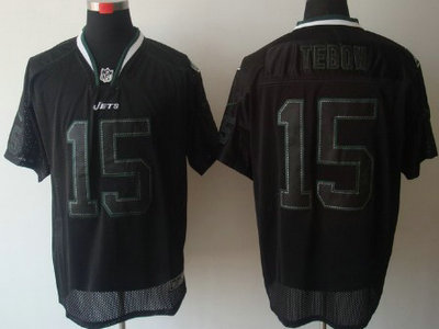 Nike New York Jets 15 Tim Tebow Lights Out Black Elite Jersey