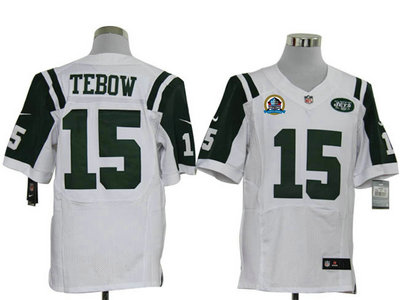 Nike New York Jets 15 Tim Tebow White Hall of Fame's 50TH Patch Elite Jersey