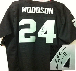 Nike Oakland Raiders #24 Charles Woodson Black Signed Elite NFL Jersey