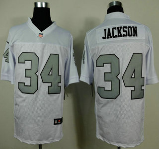 Nike Oakland Raiders #34 Bo Jackson White With Silvery Elite Jersey
