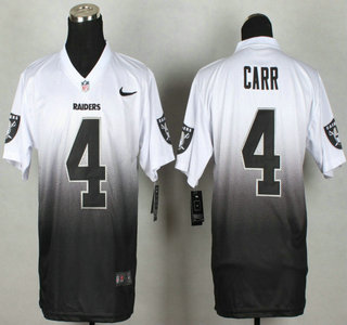 Nike Oakland Raiders #4 Derek Carr White With Black Fadeaway Elite Jersey