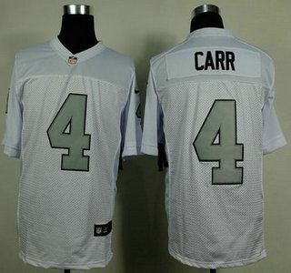 Nike Oakland Raiders #4 Derek Carr White With Silvery Elite Jersey