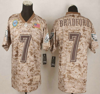Nike Philadelphia Eagles #7 Sam Bradford USMC Camo Elite Jersey With Flag Patch