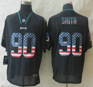 Nike Philadelphia Eagles #90 Marcus Smith 2014 USA Flag Fashion Black Elite Jersey