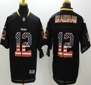 Nike Pittsburgh Steelers #12 Terry Bradshaw 2014 USA Flag Fashion Black Elite Jersey
