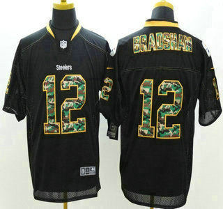 Nike Pittsburgh Steelers #12 Terry Bradshaw Black With Camo Elite Jersey