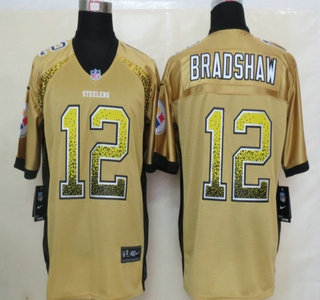 Nike Pittsburgh Steelers #12 Terry Bradshaw Drift Fashion Gold Elite Jersey