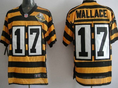 Nike Pittsburgh Steelers 17 Mike Wallace Yellow With Black Throwback 80TH Jersey
