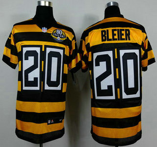 Nike Pittsburgh Steelers #20 Rocky Bleier Yellow With Black Throwback 80TH Jersey