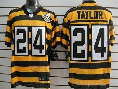 Nike Pittsburgh Steelers 24 Ike Taylor Yellow With Black Throwback 80TH Jersey