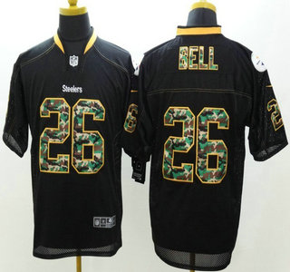 Nike Pittsburgh Steelers #26 LeVeon Bell Black With Camo Elite Jersey