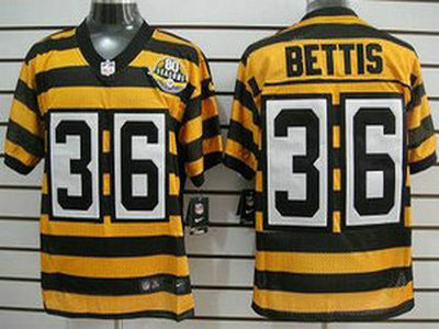Nike Pittsburgh Steelers 36 Jerome Bettis Yellow With Black Throwback 80TH Jersey