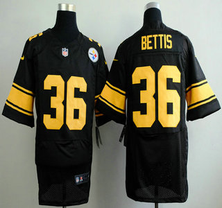 Nike Pittsburgh Steelers #36 Jerome Bettis Black With Yellow Elite Jersey