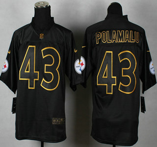 Nike Pittsburgh Steelers #43 Troy Polamalu 2014 All Black With Gold Elite Jersey