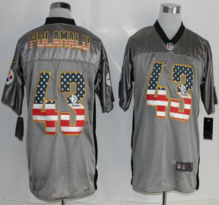 Nike Pittsburgh Steelers #43 Troy Polamalu 2014 USA Flag Fashion Gray Elite Jersey