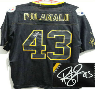 Nike Pittsburgh Steelers #43 Troy Polamalu Black Lights Out Signed Elite Jersey