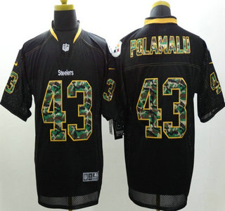 Nike Pittsburgh Steelers #43 Troy Polamalu Black With Camo Elite Jersey