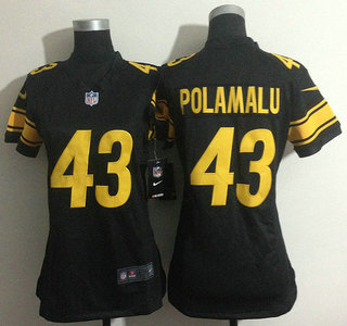 Nike Pittsburgh Steelers #43 Troy Polamalu Yellow Number Black Game Womens Jersey