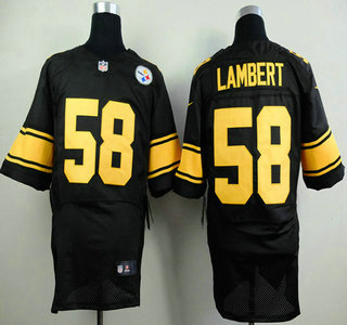 Nike Pittsburgh Steelers #58 Jack Lambert Black With Yellow Elite Jersey