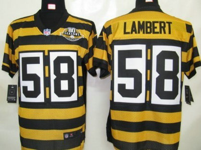 Nike Pittsburgh Steelers 58 Jack Lambert Yellow With Black Throwback 80TH Jersey