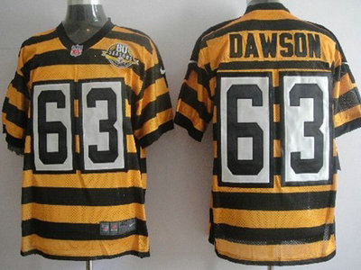 Nike Pittsburgh Steelers 63 Dermontti Dawson Yellow With Black Throwback 80TH Jersey