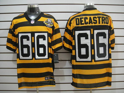Nike Pittsburgh Steelers 66 David DeCastro Yellow With Black Throwback 80TH Jersey