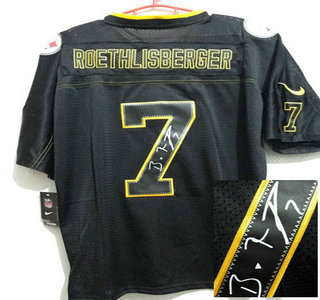 Nike Pittsburgh Steelers #7 Ben Roethlisberger Black Lights Out Signed Elite Jersey