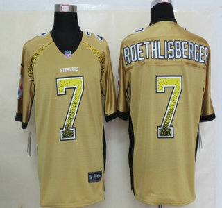 Nike Pittsburgh Steelers #7 Ben Roethlisberger Drift Fashion Gold Elite Jersey