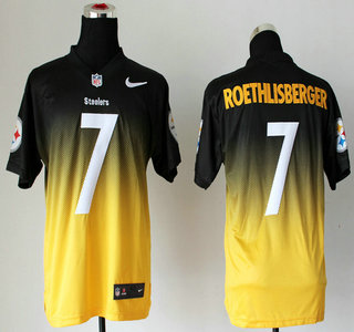 Nike Pittsburgh Steelers #7 Ben Roethlisberger Fashion II Black With Yellow 2013 Elite Jersey