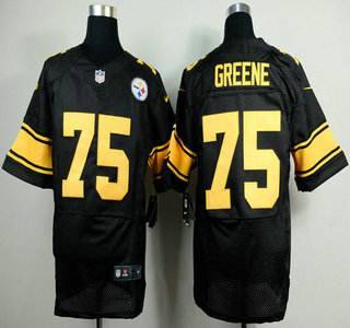 Nike Pittsburgh Steelers #75 Joe Greene Black With Yellow Elite Jersey