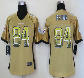 Nike Pittsburgh Steelers #84 Antonio Brown Drift Fashion Gold Elite Womens Jersey