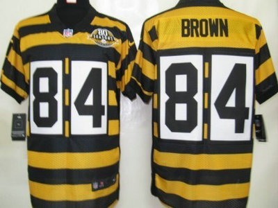 Nike Pittsburgh Steelers 84 Antonio Brown Yellow With Black Throwback 80TH Jersey