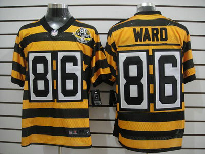 Nike Pittsburgh Steelers 86 Hines Ward Yellow With Black Throwback 80TH Jersey