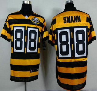 Nike Pittsburgh Steelers #88 Lynn Swann Yellow With Black Throwback 80TH Jersey
