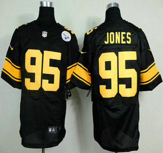 Nike Pittsburgh Steelers #95 Jarvis Jones Black With Yellow Elite Jersey