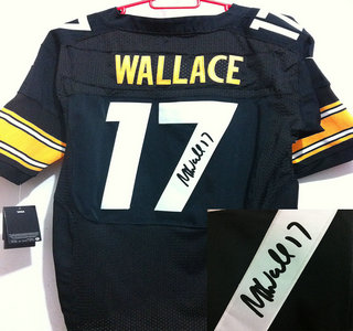 Nike Pittsburgh Steelers 17 Mike Wallace Black Signed Elite Jerseys